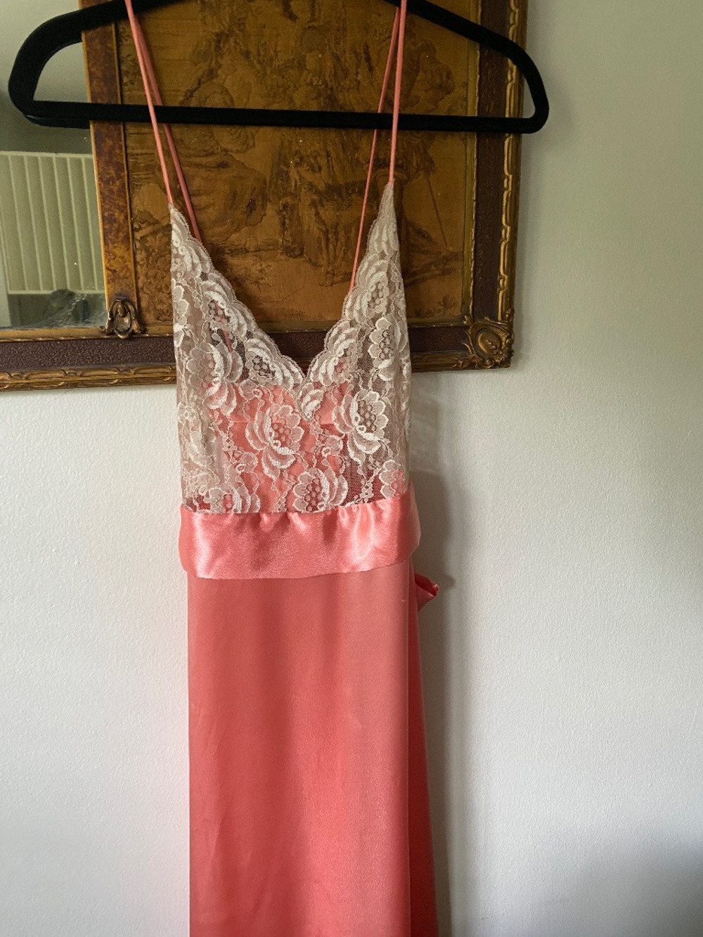 Vintage 1980s Victoria's Secret Gold Label Salmon Pink Lace Maxi Slip Medium